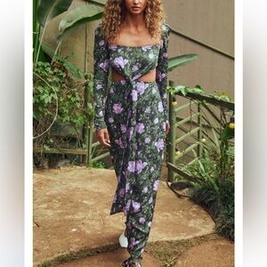 Agua by Agua Bendita‎ Floral Cutout Dress Cuarzo Peonia Ocaso Maxi Sz M